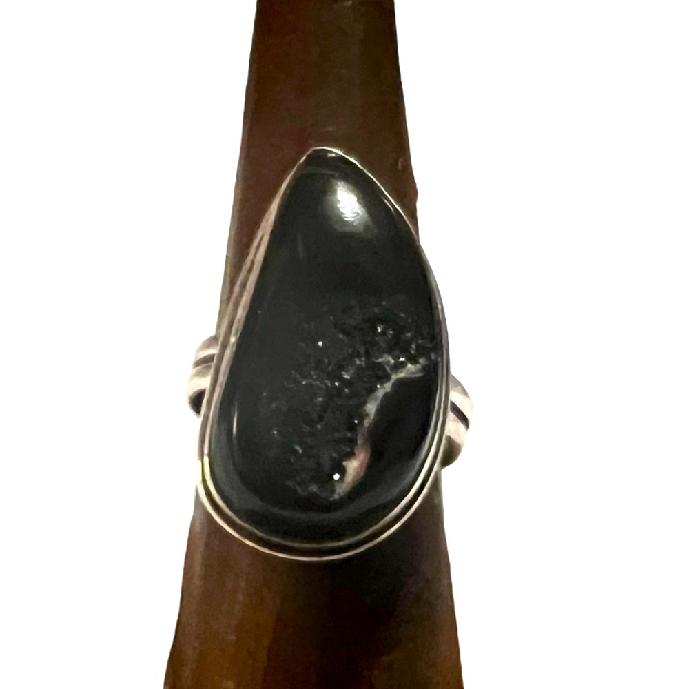 Black Amathyst Druzy Sterling Silver Ring, Size‎ 8.75